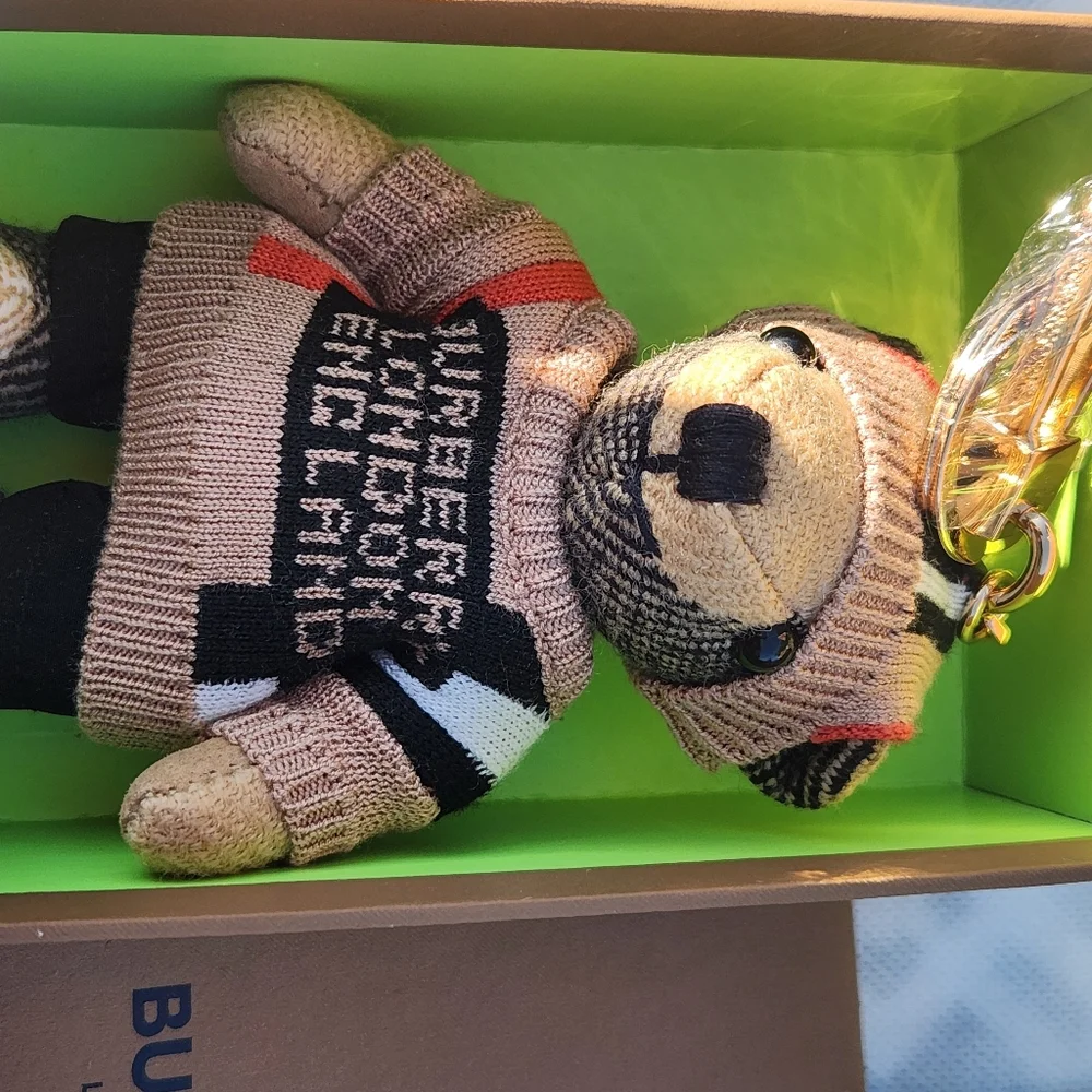 Burberry Striped Sweater Teddy Bear Keychain NIB - Picture 9 of 12